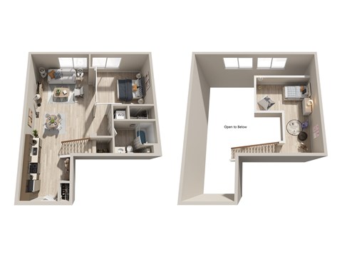Floor plan for 1 bed, 1 bath, 970 sqft